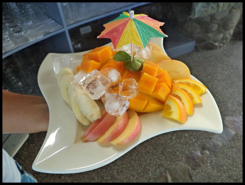 A platter of fresh fruit from the resort gardens